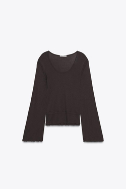 ZARA ФУТБОЛКА SOFT С ДВОЙНЫМ ЭФФЕКТОМ, ШОКОЛАДНО-КОРИЧНЕВЫЙ