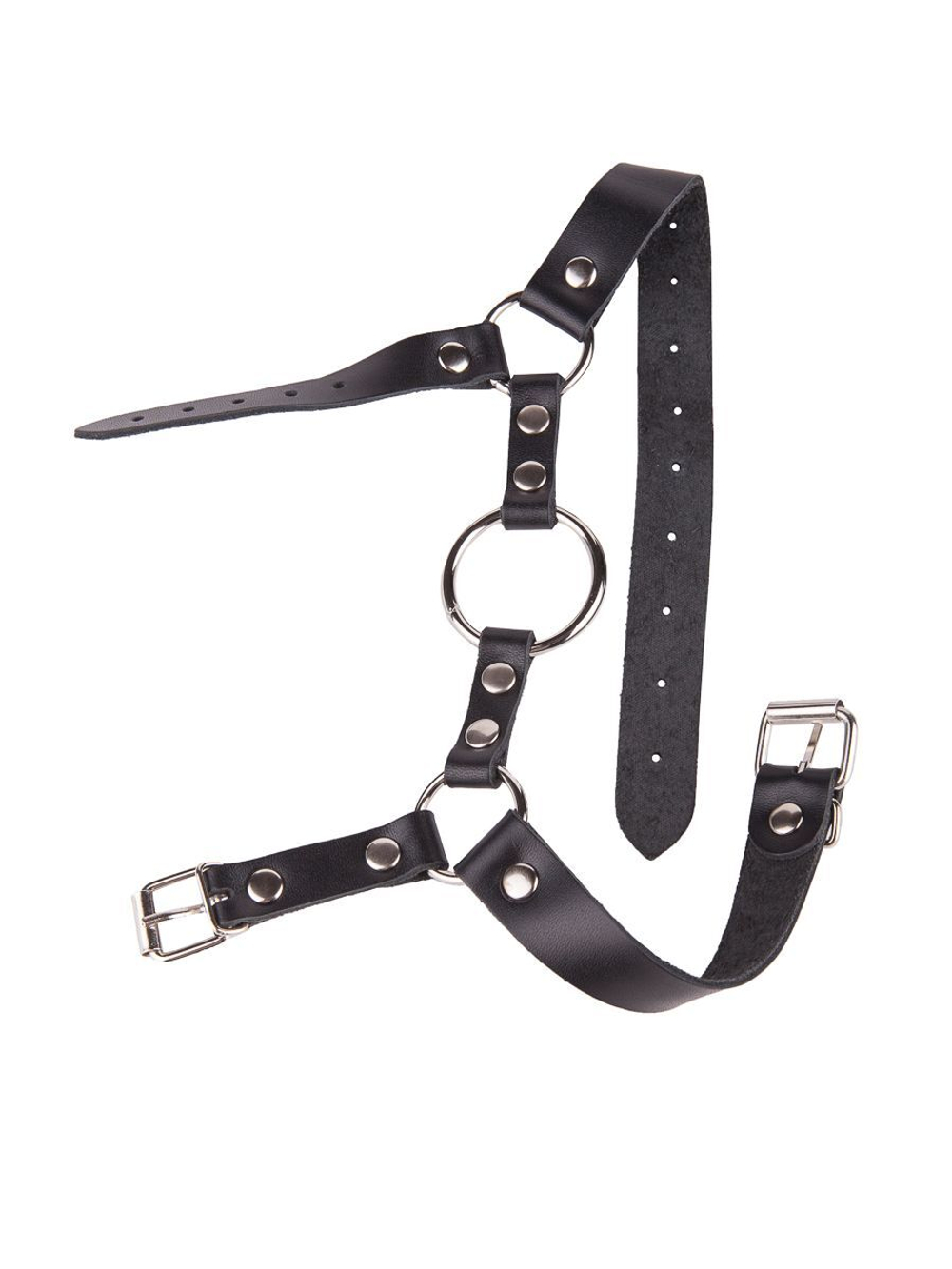 Кляп-кольцо на чёрных кожаных ремешках с застёжкой (Цвет: черный)