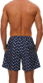 Темно-синие пляжные шорты с акулами (Размер: M) (Цвет: темно-синий)