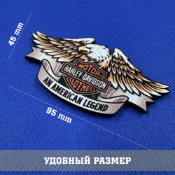 Патч Харли Дэвидсон орел с липучкой фигурная, Harley-Davidson 9,5х4,5 см
