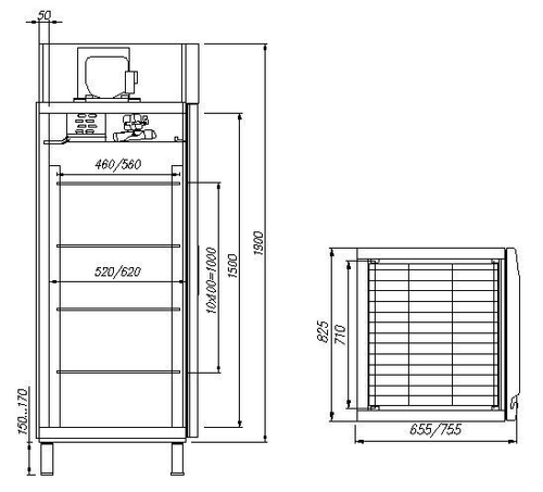 Холодильный шкаф с металлическими дверьми Полюс V700 Сarboma INOX