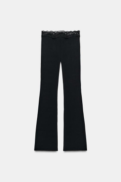 ZARA РАСКЛЕШЕННЫЕ БРЮКИ ИЗ ПОЛИАМИДА С КРУЖЕВОМ, ЧЕРНЫЙ