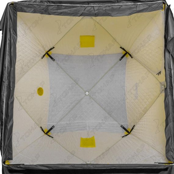 Палатка зимняя утепл. Куб Premium 2,1х2,1 желтый/серый (HS-WSCI-P-210YG) Helios
