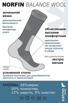 Носки Norfin T2P BALANCE WOOL р.(39-41) M