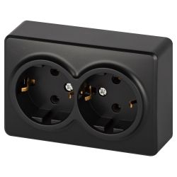 Розетка ЭРА Эксперт 11-2205-05 двойная с заземлением 2х2P+E Schuko IP20 16A-250В ОУ антрацит