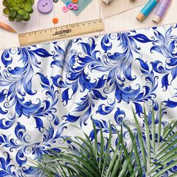 Ткань шелк Армани изящные узоры росписью гжель