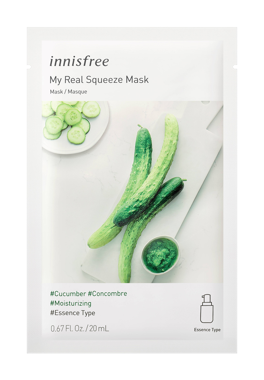 Маска для лица Innisfree My Real Squeeze Mask EX Cucumber тканевая на водной основе с экстрактом огурца 20 мл
