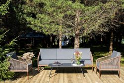 "Канны" лаунж-зона 5-местная из роупа со столом "Верона" (серый гранит), каркас алюминиевый коричневый, роуп коричневый