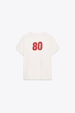 ZARA ФУТБОЛКА С ТЕКСТОМ И ЭФФЕКТОМ ПОТЕРТОСТИ, ЭКРЮ