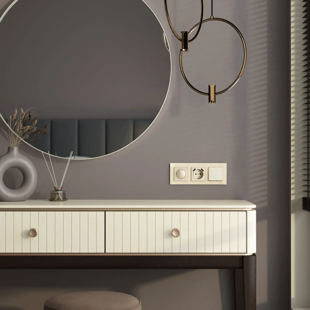 Выключатель одноклавишный с подсветкой (шампань рифленый) W1110110