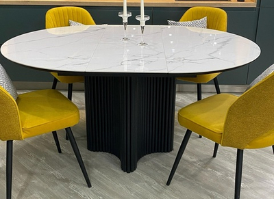 Стол АДАЖИО 115 КРУГЛЫЙ GILT WHITE, керамика / Латте каркас М-City