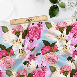 Ткань саржа голубые цветы счастья