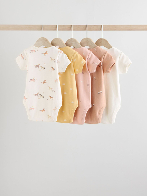 Боди с коротким рукавом для малышей Next E58-049, 5 шт., Молочный, Розовый, Бежевый
