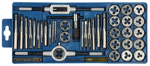 ЗУБР 40 предметов, набор метчиков и плашек в пластиковом боксе, сталь 9ХС