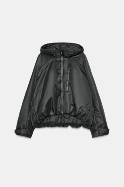 ZARA СТЕГАНАЯ КУРТКА С КАПЮШОНОМ WATER REPELLENT WINDPROOF, ЧЕРНЫЙ