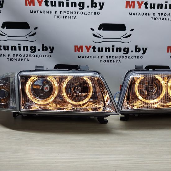 Передние фары Audi A4 B5 angel eyes chrome