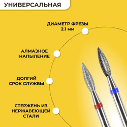 Комплект Фреза алмазная для маникюра и педикюра "Пламя 2,1" мелкая и средняя зернистость, 2 шт