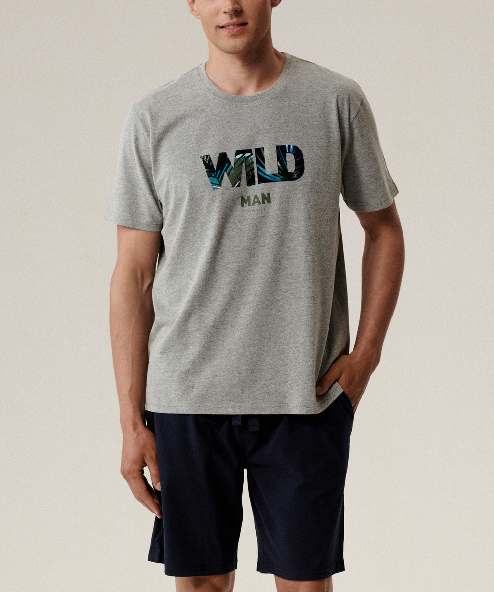 Мужская пижама Atlantic, 1 шт. в уп., хлопок, серый меланж + тёмно-синяя, NMP-396