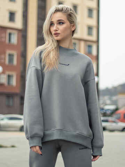 Свитшот женский оверсайз с начесом серый