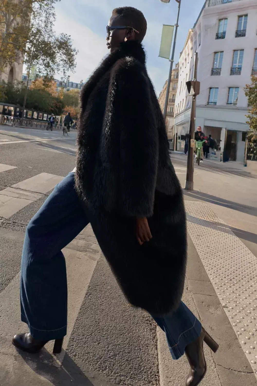 ZARA ДВУСТОРОННЕЕ ПАЛЬТО ИЗ ИСКУССТВЕННОГО МЕХА, ЧЕРНЫЙ