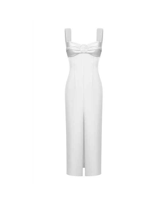 Платье миди из сатина драпированное с пряжкой