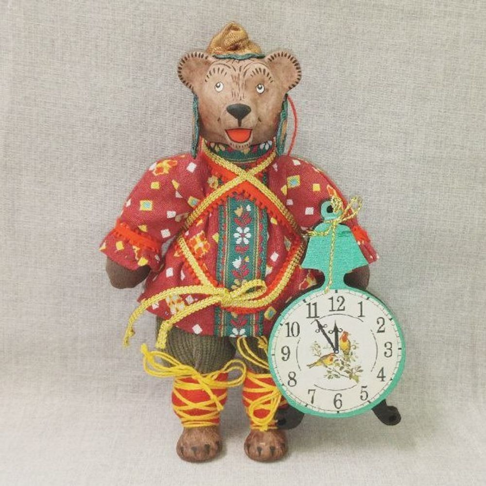 Ёлочная игрушка Медведь в колпаке с часами
