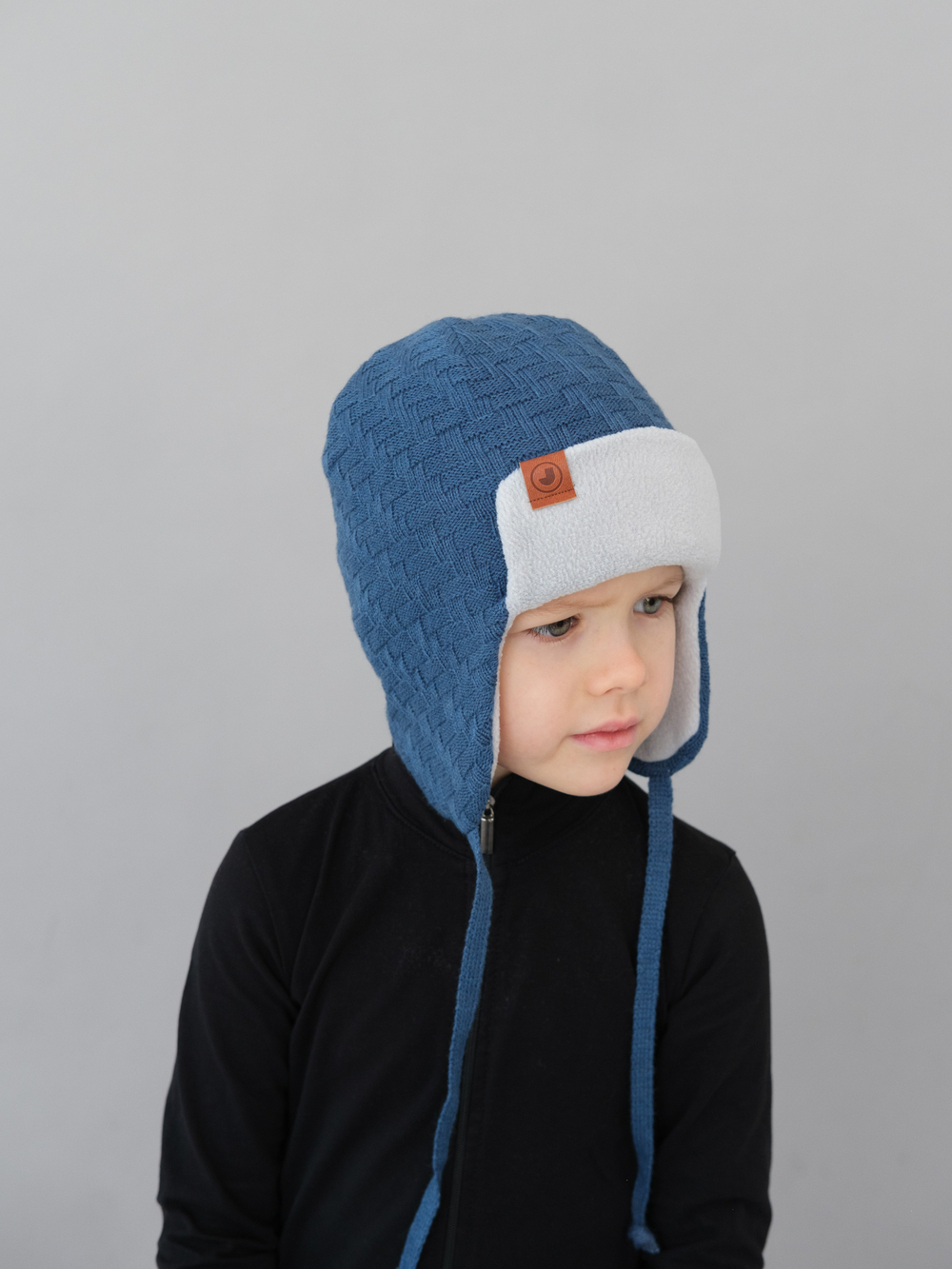 Шапка весенняя/осенняя вязаная (Серо-голубой) ТОКИ