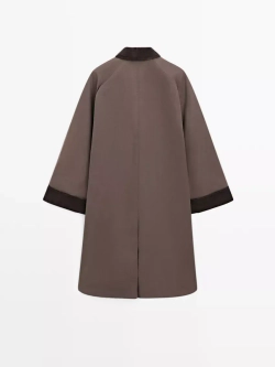 Massimo Dutti Длинная парка с вощеным покрытием и вельветовыми деталями, коричневый