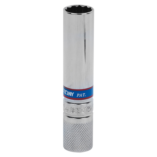 KING TONY (36C014) Головка свечная двенадцатигранная 3/8", 14 мм, L = 113 мм, резиновый фиксатор