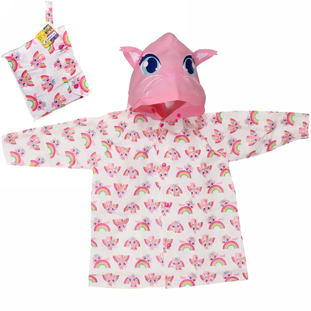 Дождевик-плащ детский «Волшебные звери-Радужный котенок» с капюшоном, на кнопках, размер L(66*44см) ДоброСад