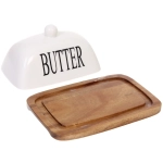 Масленка деревянная «White magic» 18*11,5*7см с крышкой из керамики, белая