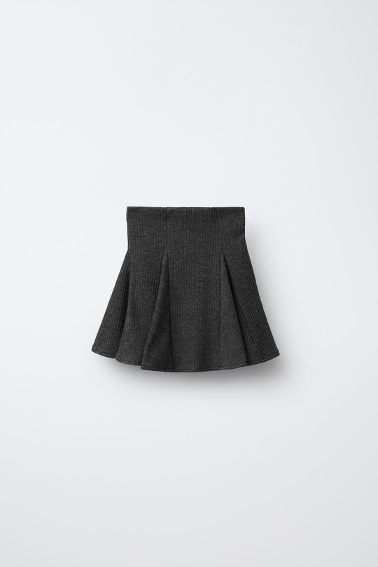 ZARA ЮБКА-ШОРТЫ В РУБЧИК С ОБОРКАМИ, СЕРЫЙ МЕЛАНЖ