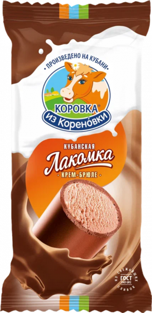 Мороженое Коровка из Кореновки, Лакомка пломбир крем-брюле в шоколадной глазури, 90 гр