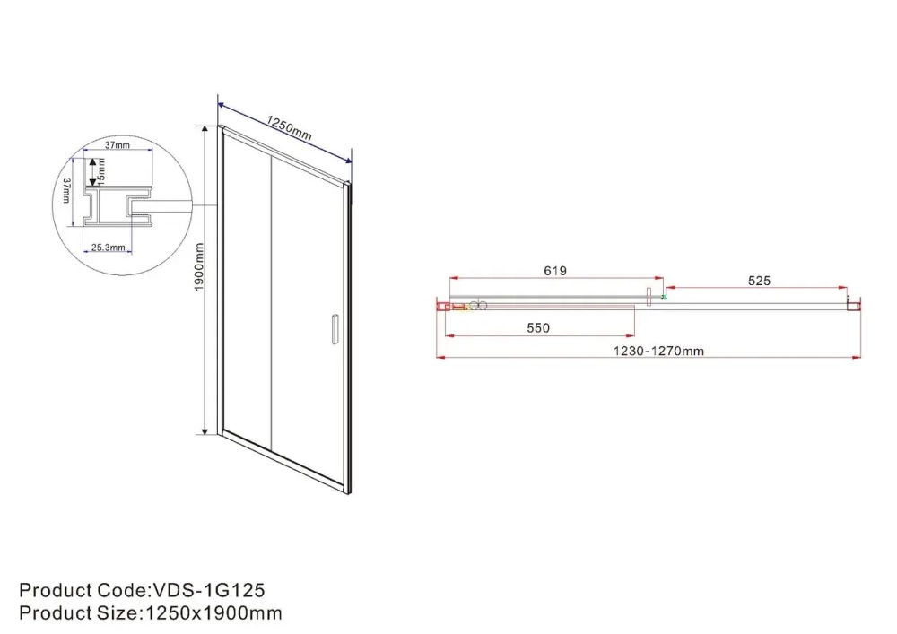 Душевая дверь Garda VDS-1G125CLG, 1250, брашированное золото, стекло прозрачное, , шт