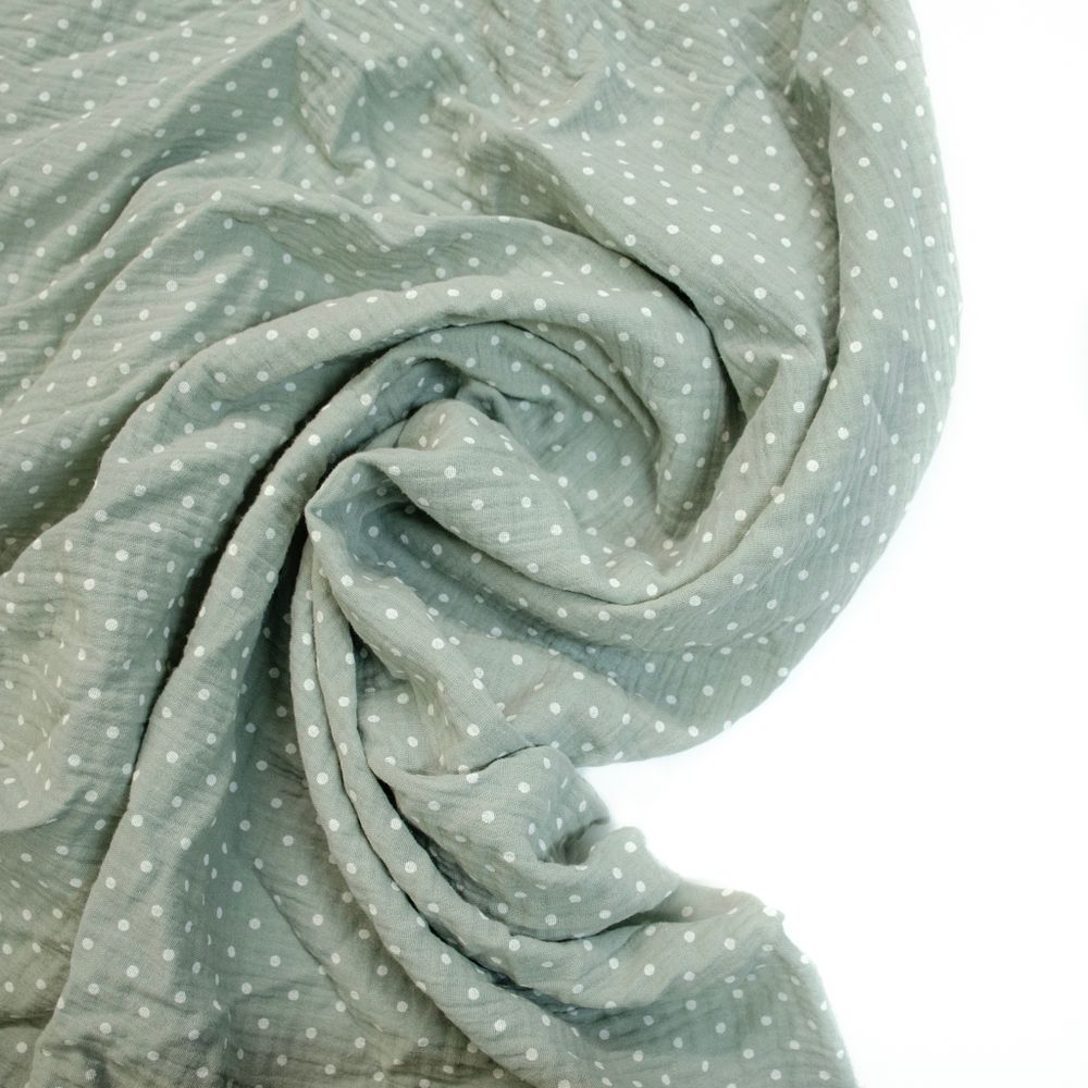 Муслин двухслойный "Горошек на зелёном"