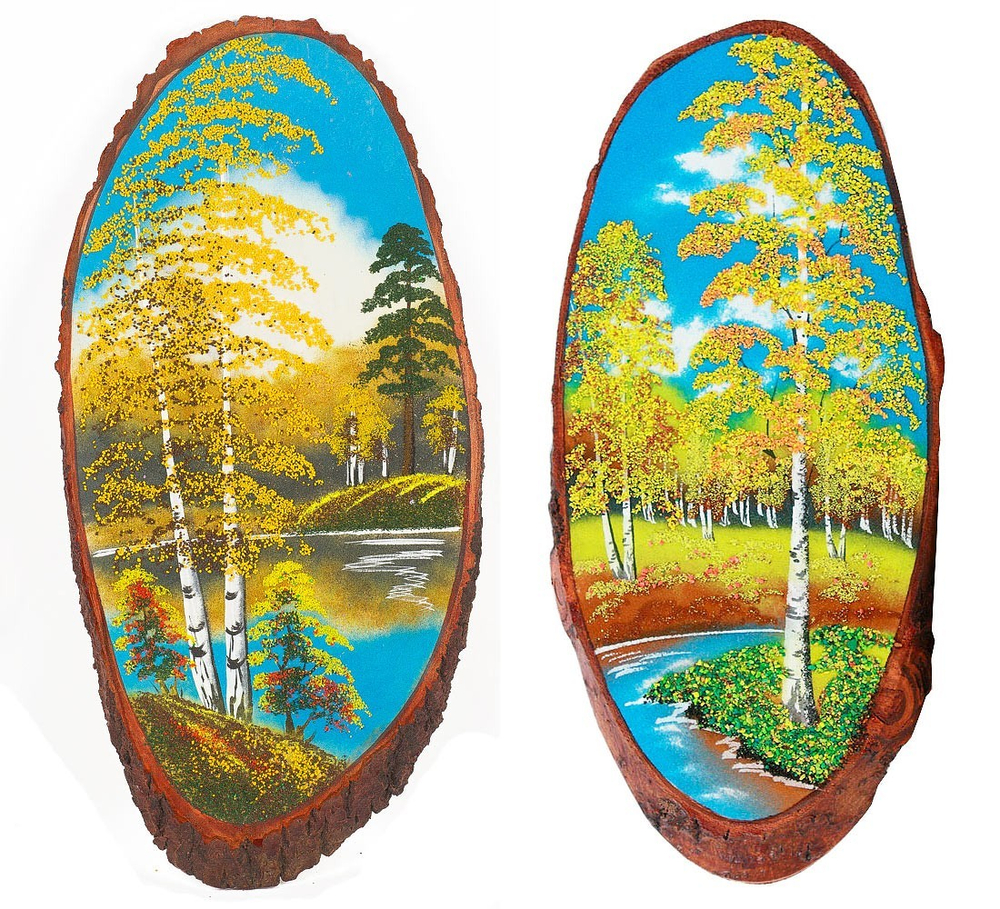 Панно на срезе дерева "Осень" вертикальное 55-60 см R112213