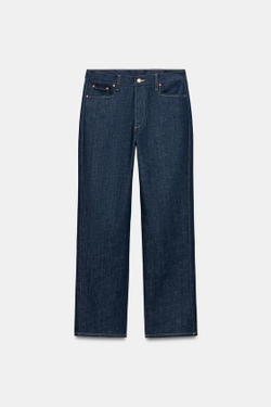 ZARA ДЖИНСЫ ПРЯМОГО КРОЯ С ВЫСОКОЙ ПОСАДКОЙ — ZW COLLECTION, СИНИЙ