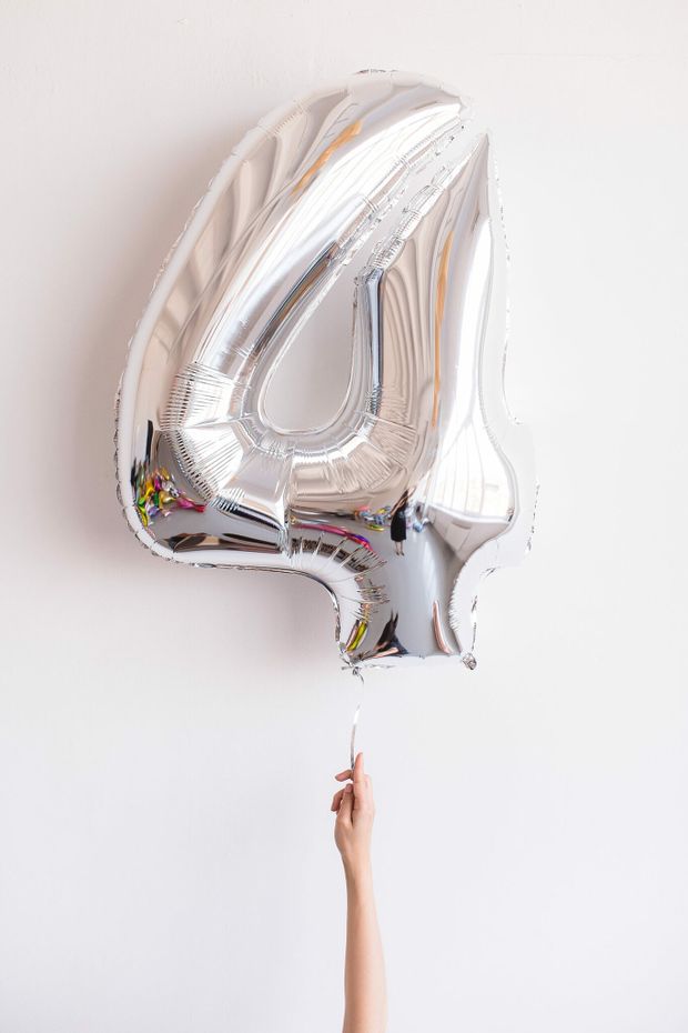 FM Шар 40" / 102 см "Цифра 4" Серебро (БГ-60)