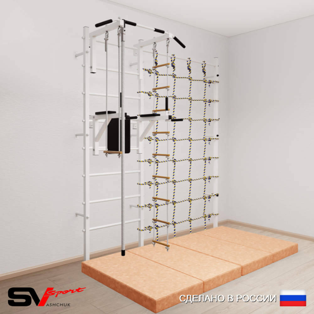 Шведская стенка Sv Sport 57740 (Турник стандарт/Брусья/Канат/Лестница/Трапеция/Мат 2м/Канатный лаз)