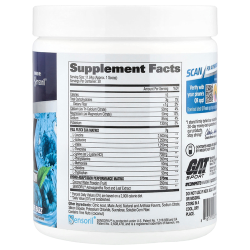 GAT, Flexx EAA + Hydration, Blue Razz, 355,2 г (12,5 унции)