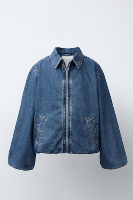 ZARA ДЖИНСОВЫЙ БОМБЕР, ВЫЦВЕТШИЙ СИНИЙ