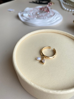 Кольцо с подвеской сердце и натуральной жемчужиной