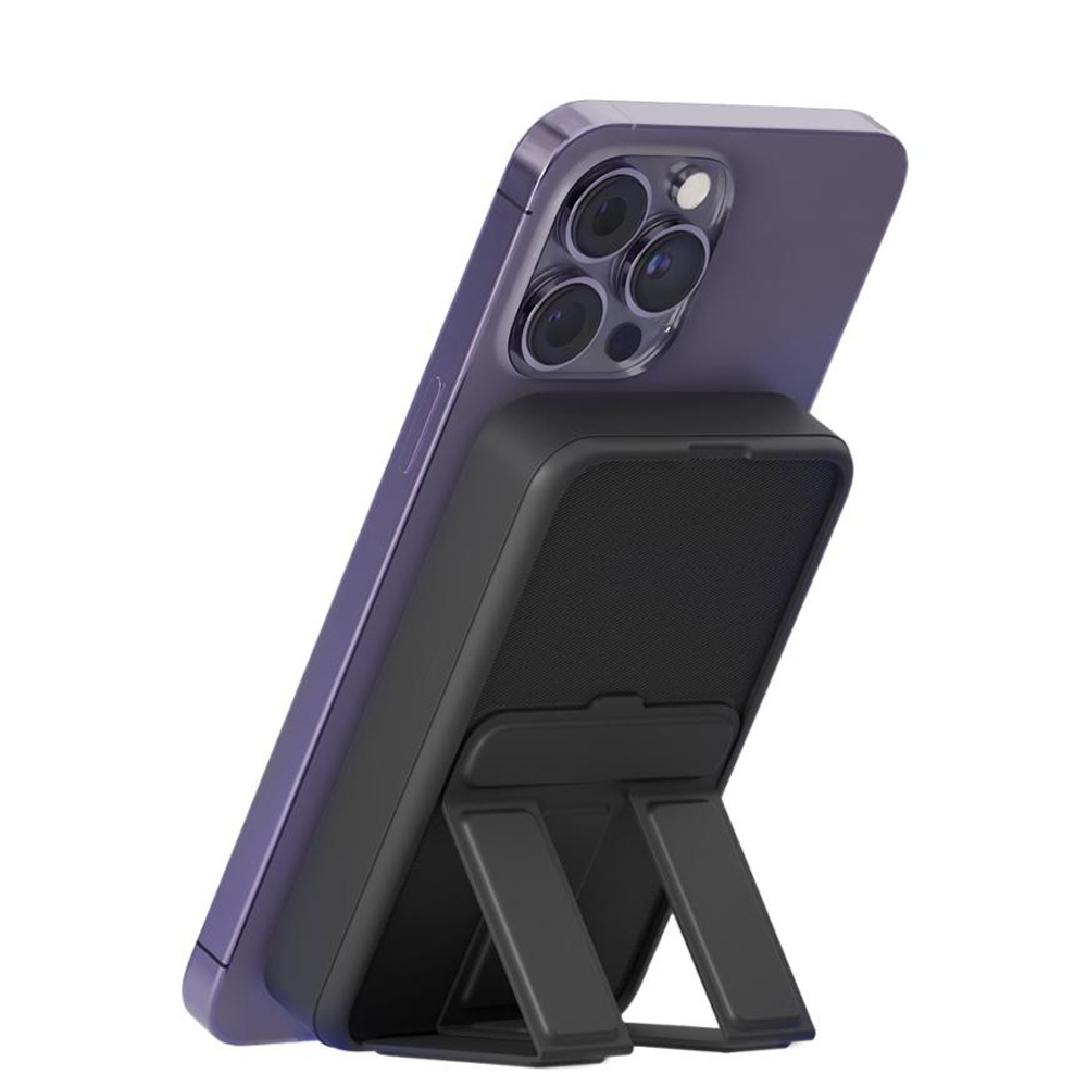 Внешний аккумулятор MagSafe с подставкой VLP Power Bank (10000 мА·ч) Беспроводная зарядка: Qi 15 Вт. Проводная зарядка: USB-C. Есть LED-индикация и поддержка PD. Энергоёмкость — 38,5 Вт·ч. Максимальная выходная мощность — 20 Вт