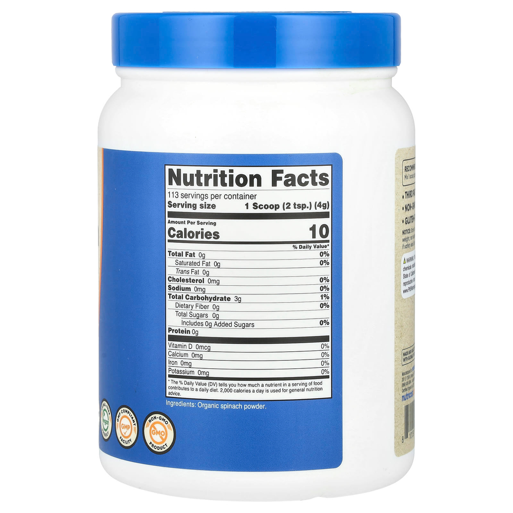 Nutricost, порошок из органического шпината, без добавок, 454 г (16,2 унции)