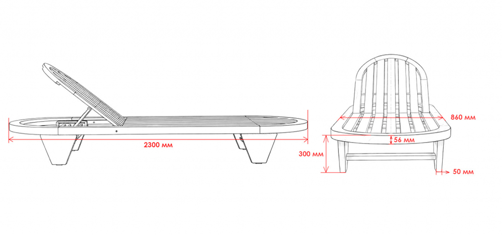 Шезлонг-лежак деревянный с матрасом Spain