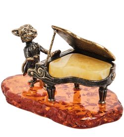 AM-1976 Фигурка «Кот за роялем» (латунь, янтарь)