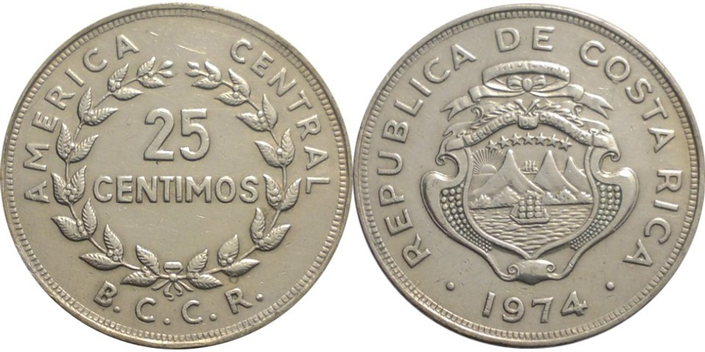Коста-Рика 25 сентимо, 1967 - 1978 Герб XF