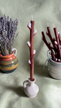 Свеча верба в подсвечнике кувшинчик, 1 шт.