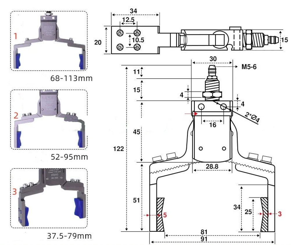 Two-jaw adjustable [non-magnetic] kt-dvg-50-120 external teeth
