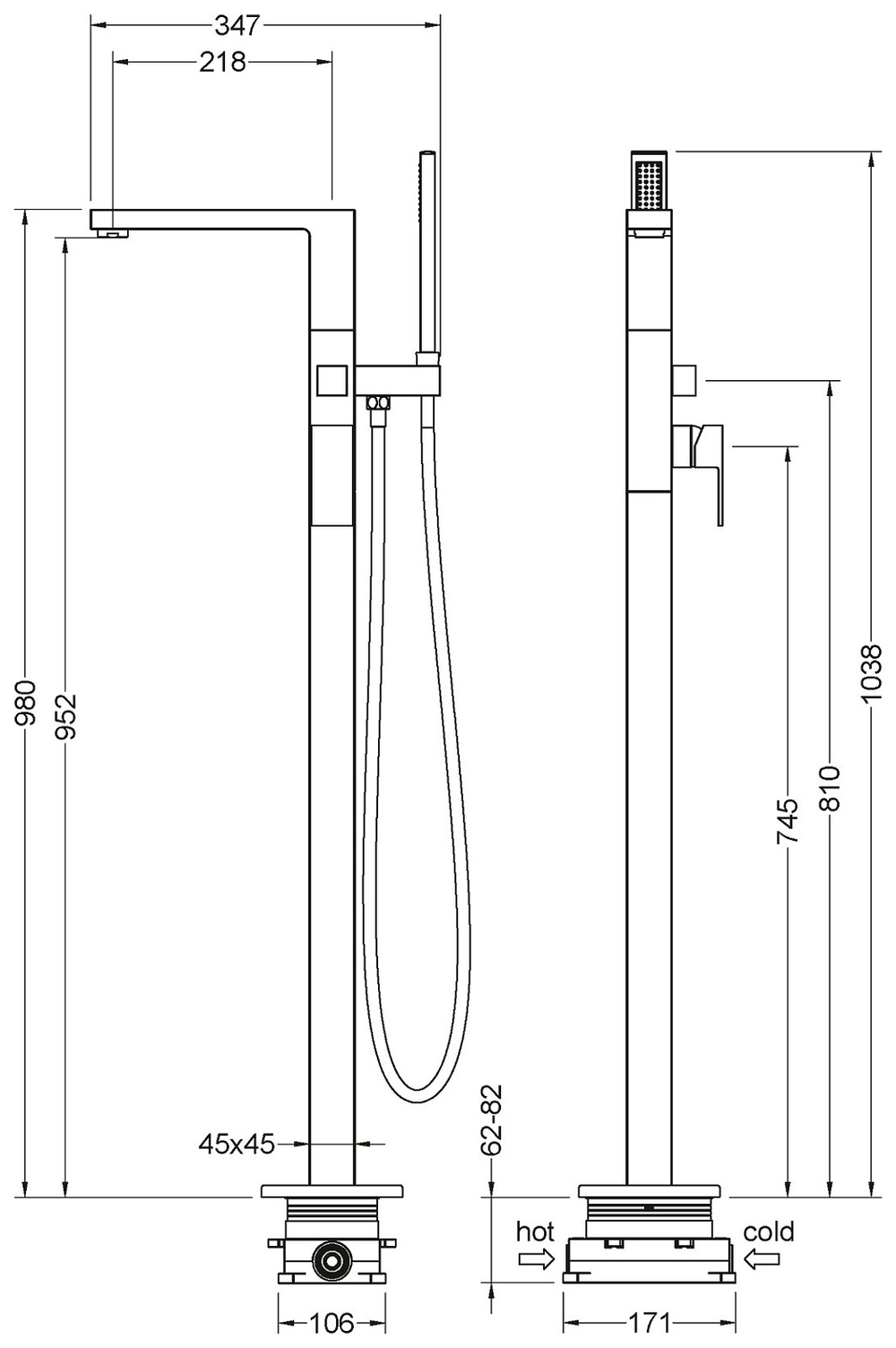 Смеситель напольный для ванны с душем Timo Selene 2210/03Y-CR черный